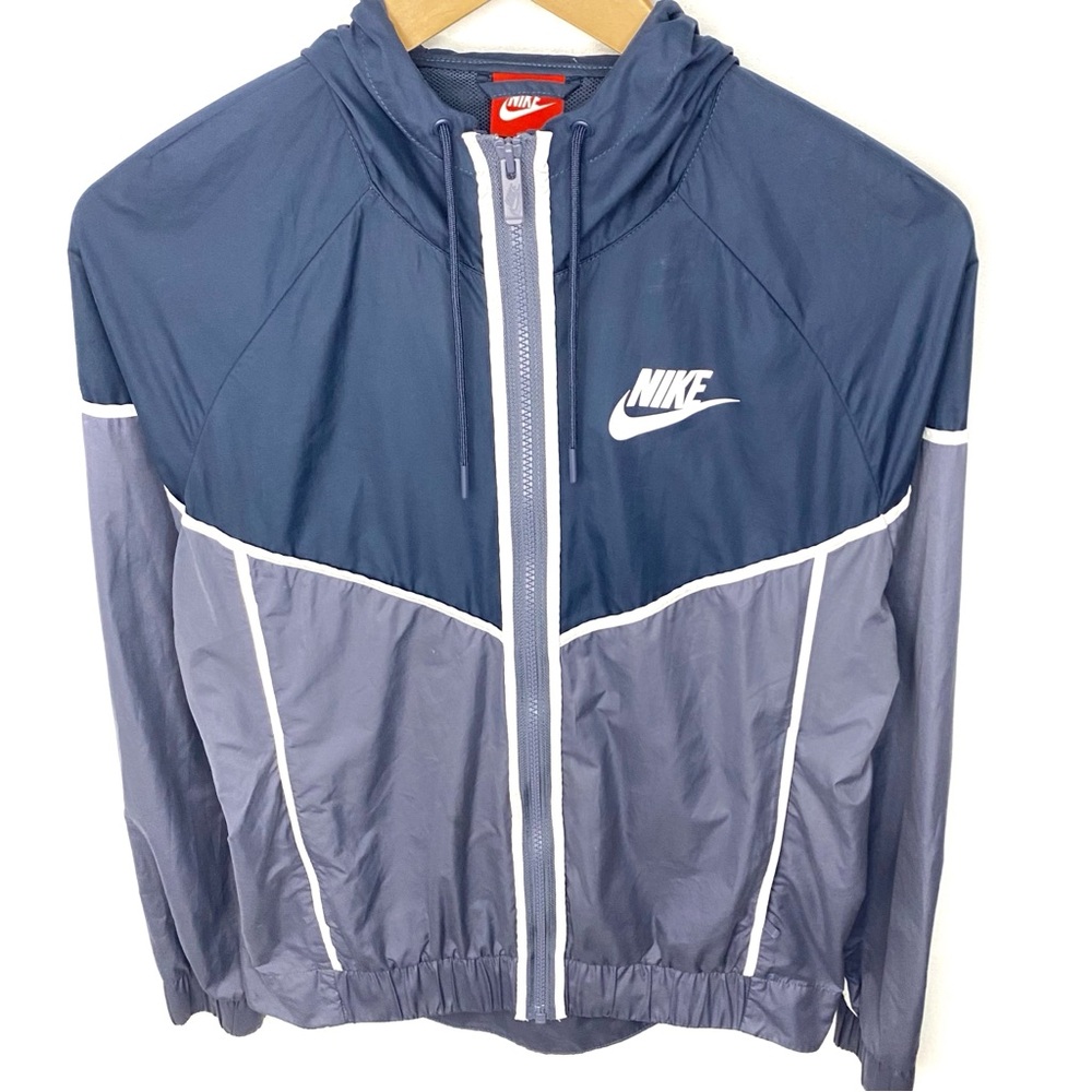 Nike Sportswear Windrunner Full Zip Navy Blue & Gray Hooded Track Jacket Medium